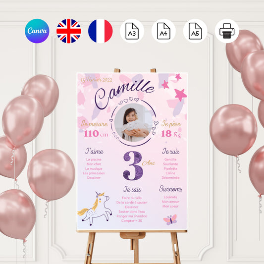 Affiche anniversaire Licorne Design d'Audrey