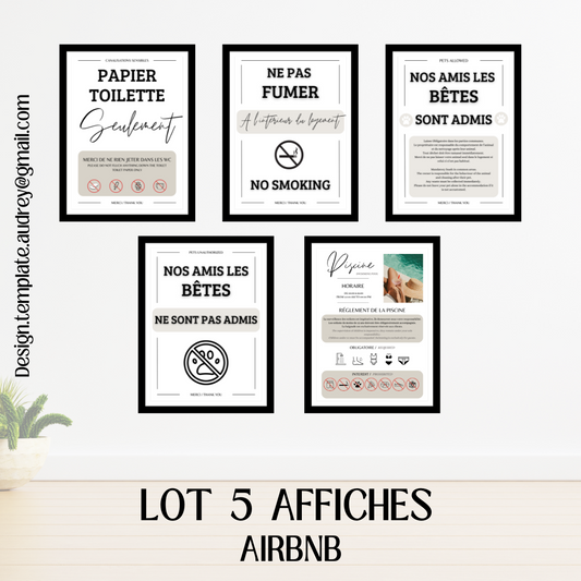 Lot 5 Affiches imprimable AIRBNB