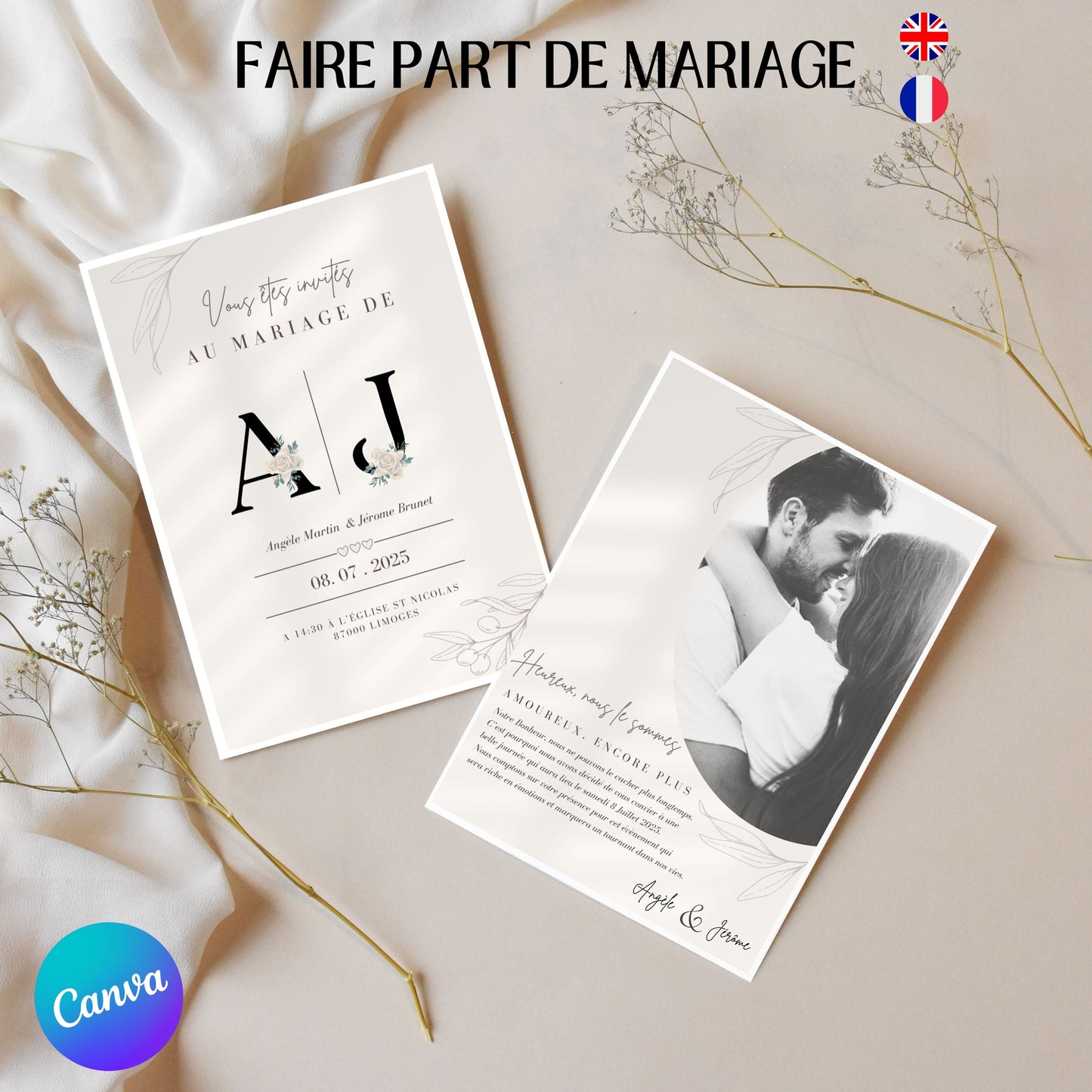 Faire-part de Mariage personnalisé Design d'Audrey