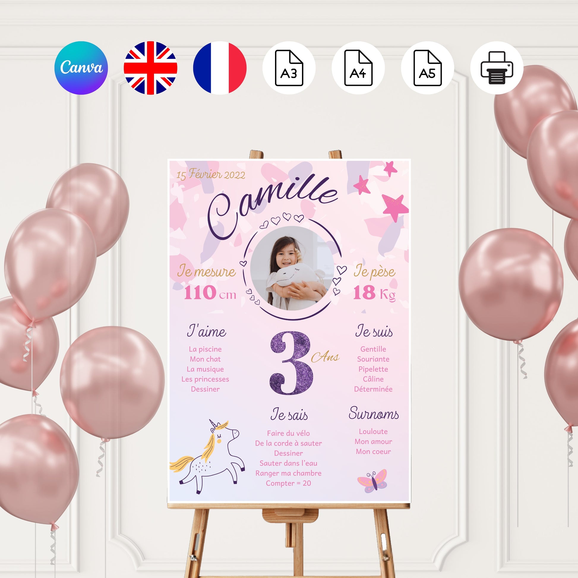 Affiche anniversaire Licorne Design d'Audrey