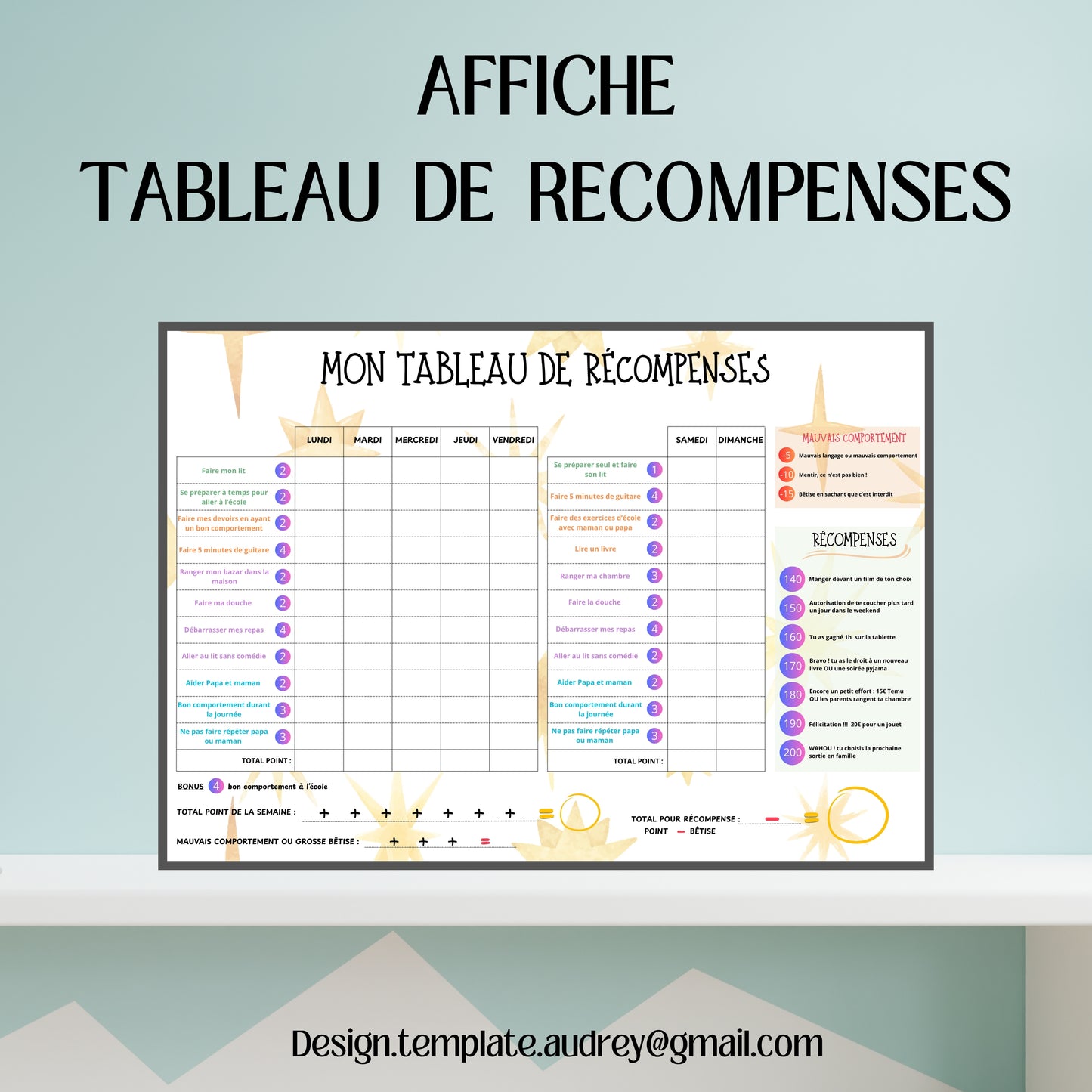 Tableau de récompense pour enfant