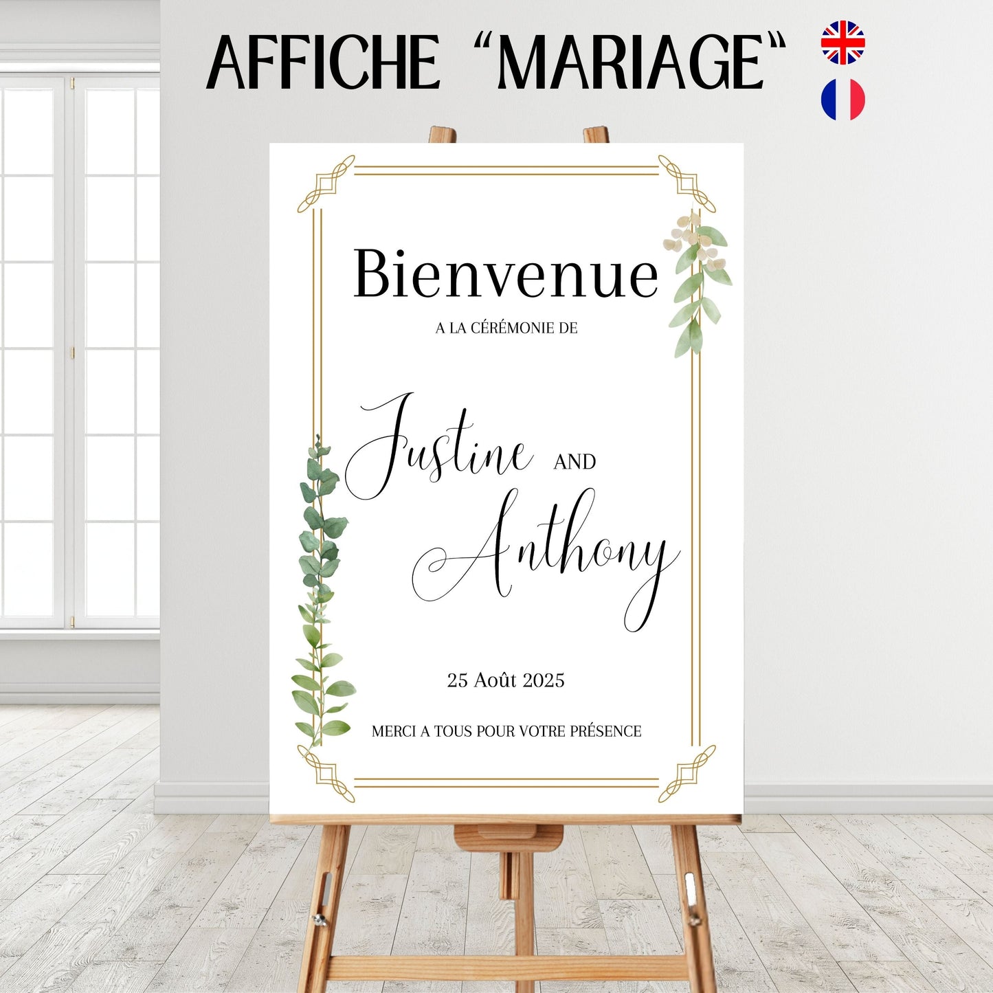 Affiche bienvenue Mariage Design d'Audrey