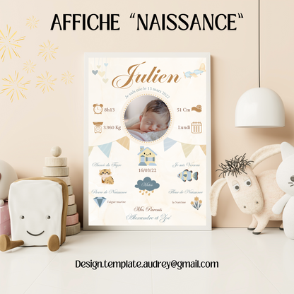 Affiche pour la Naissance de bébé personnalisée