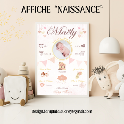 Affiche pour la Naissance de bébé personnalisée