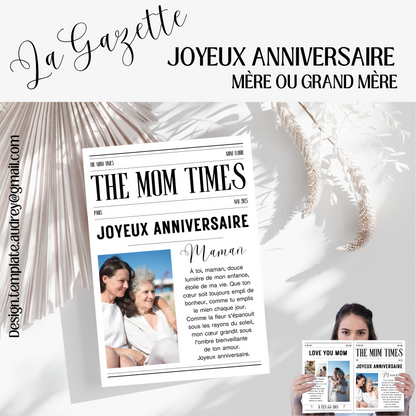 Gazette personnalisée anniversaire des mères