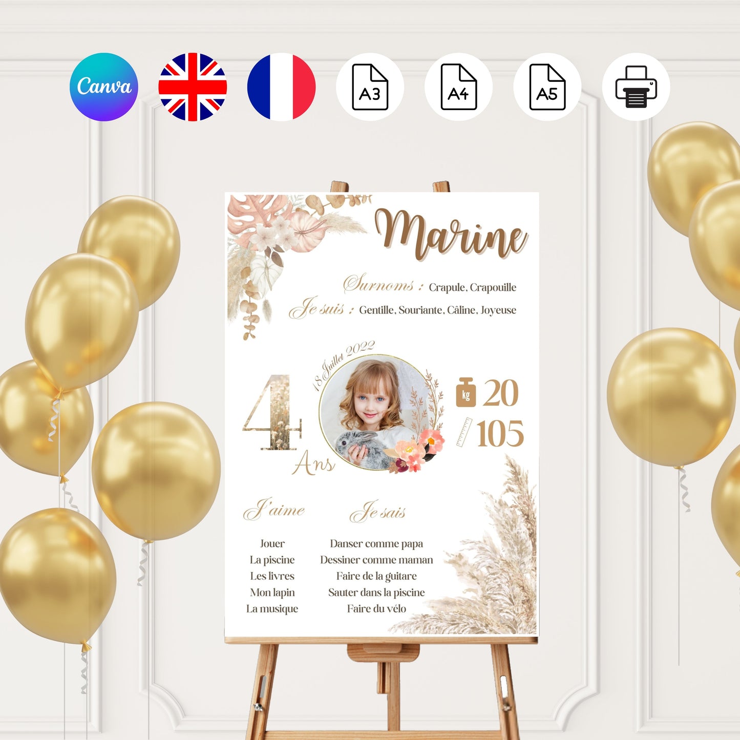 Affiche anniversaire Florale Design d'Audrey