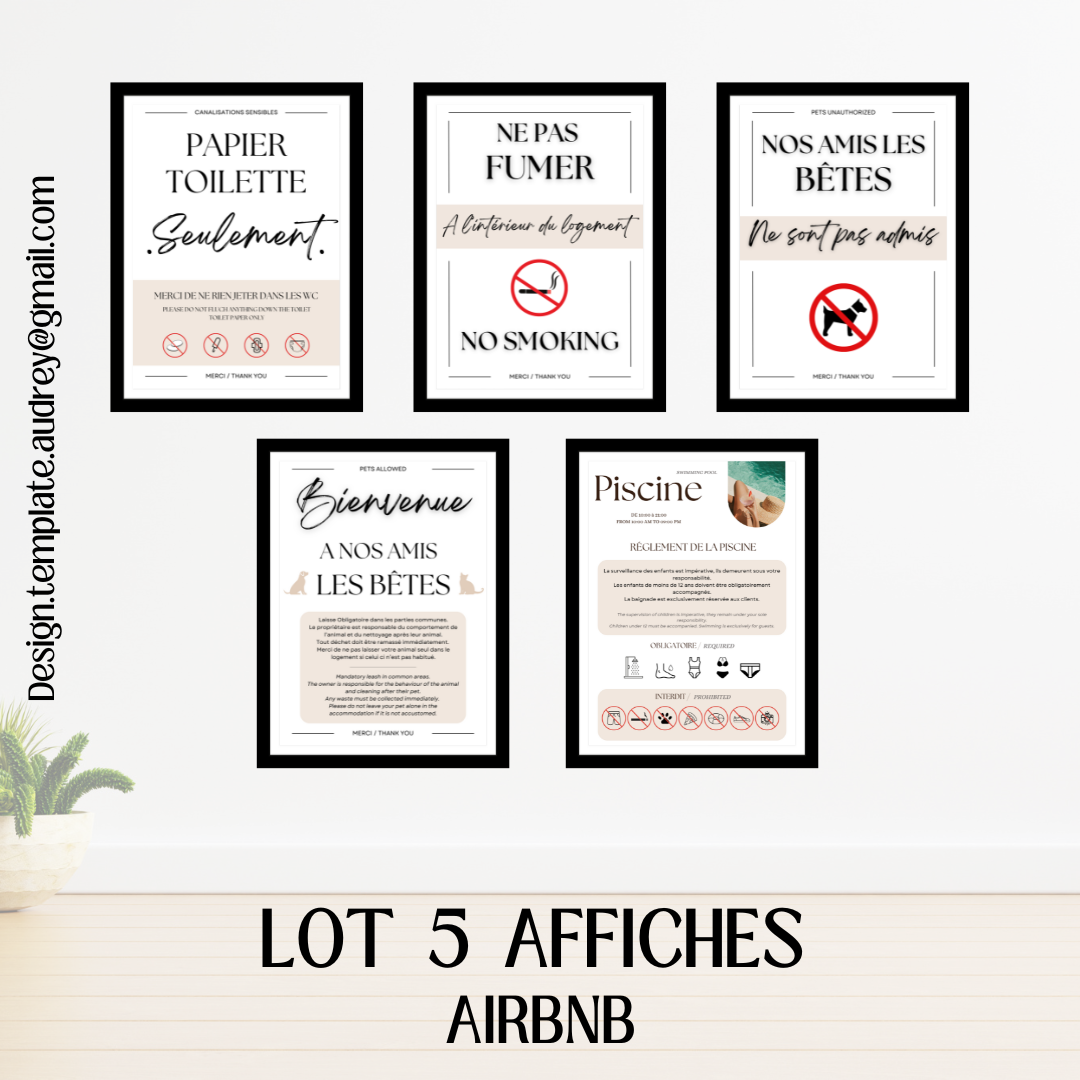 Lot 5 Affiches d'informations AIRBNB