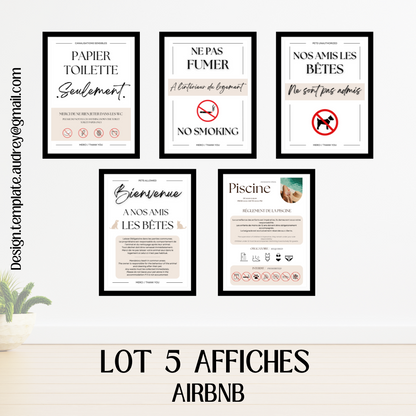 Lot 5 Affiches d'informations AIRBNB