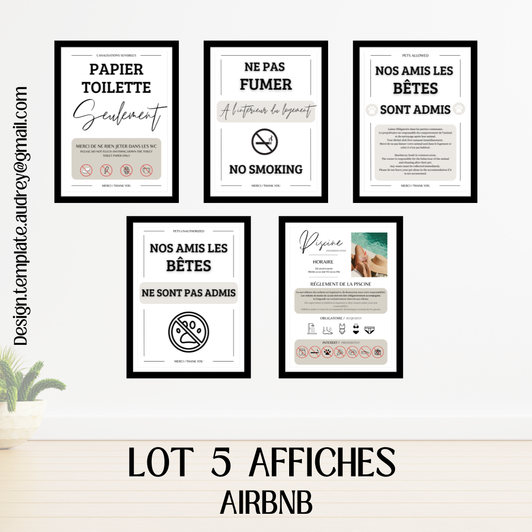 Lot 5 Affiches imprimable AIRBNB