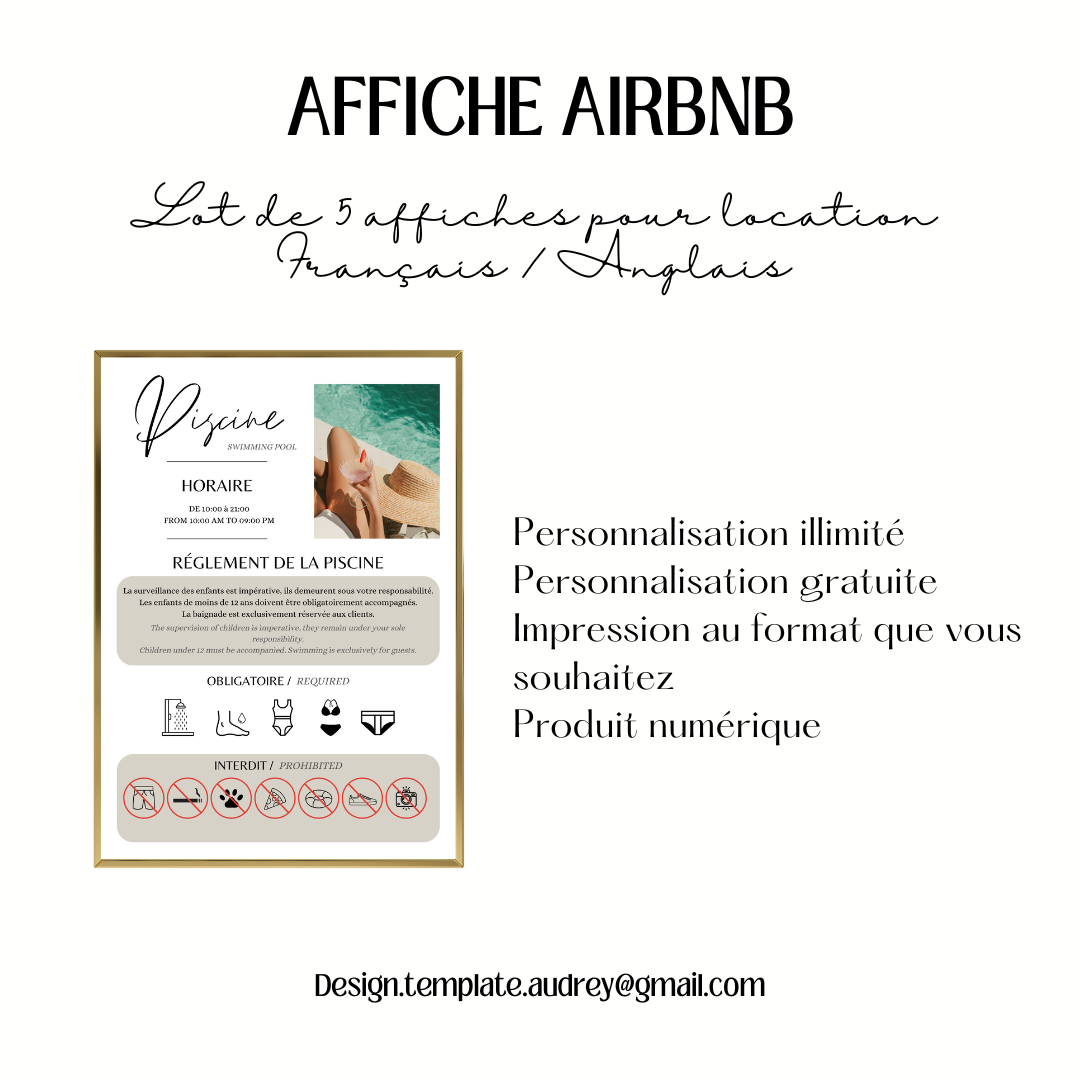 Lot 5 Affiches imprimable AIRBNB