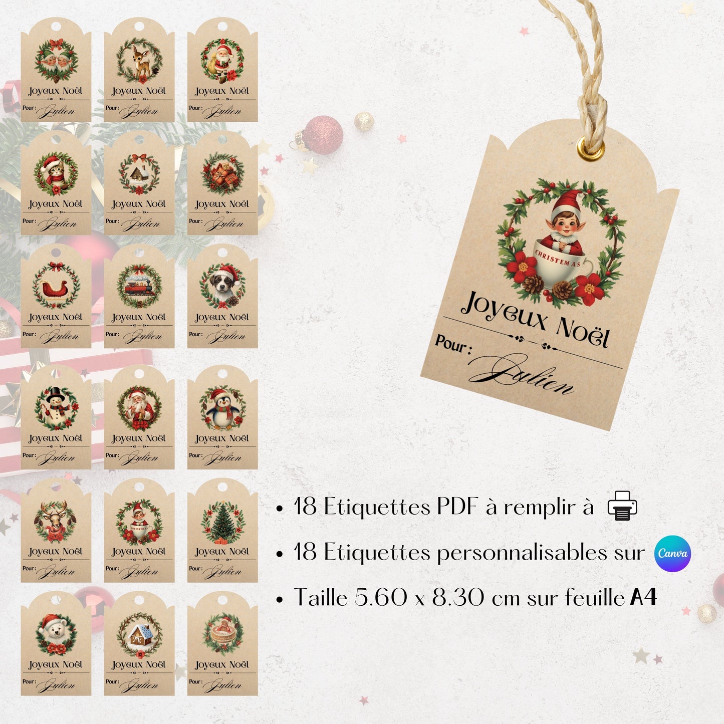 Étiquettes cadeaux de Noël Design d'Audrey