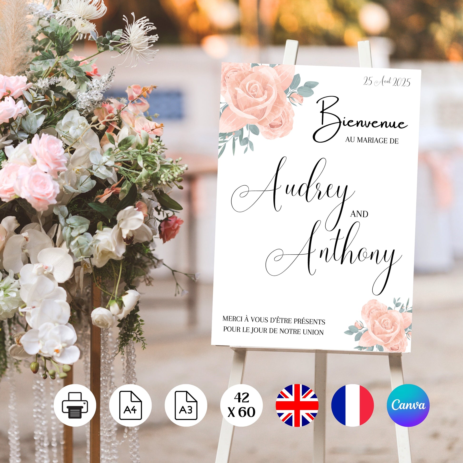 Affiche bienvenue Mariage Design d'Audrey