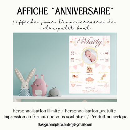 Affiche pour la Naissance de bébé personnalisée