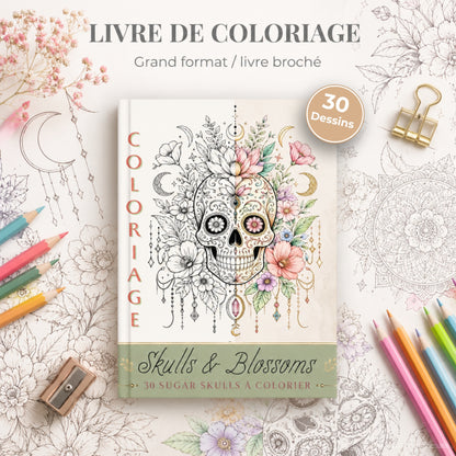 Coloriage Skulls et blossums