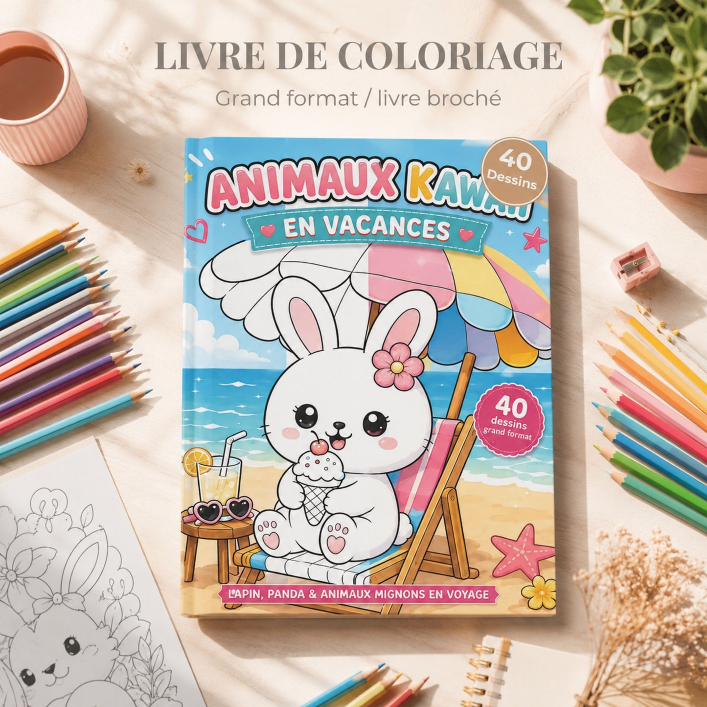 Coloriage Animaux Kawaii en Vacances