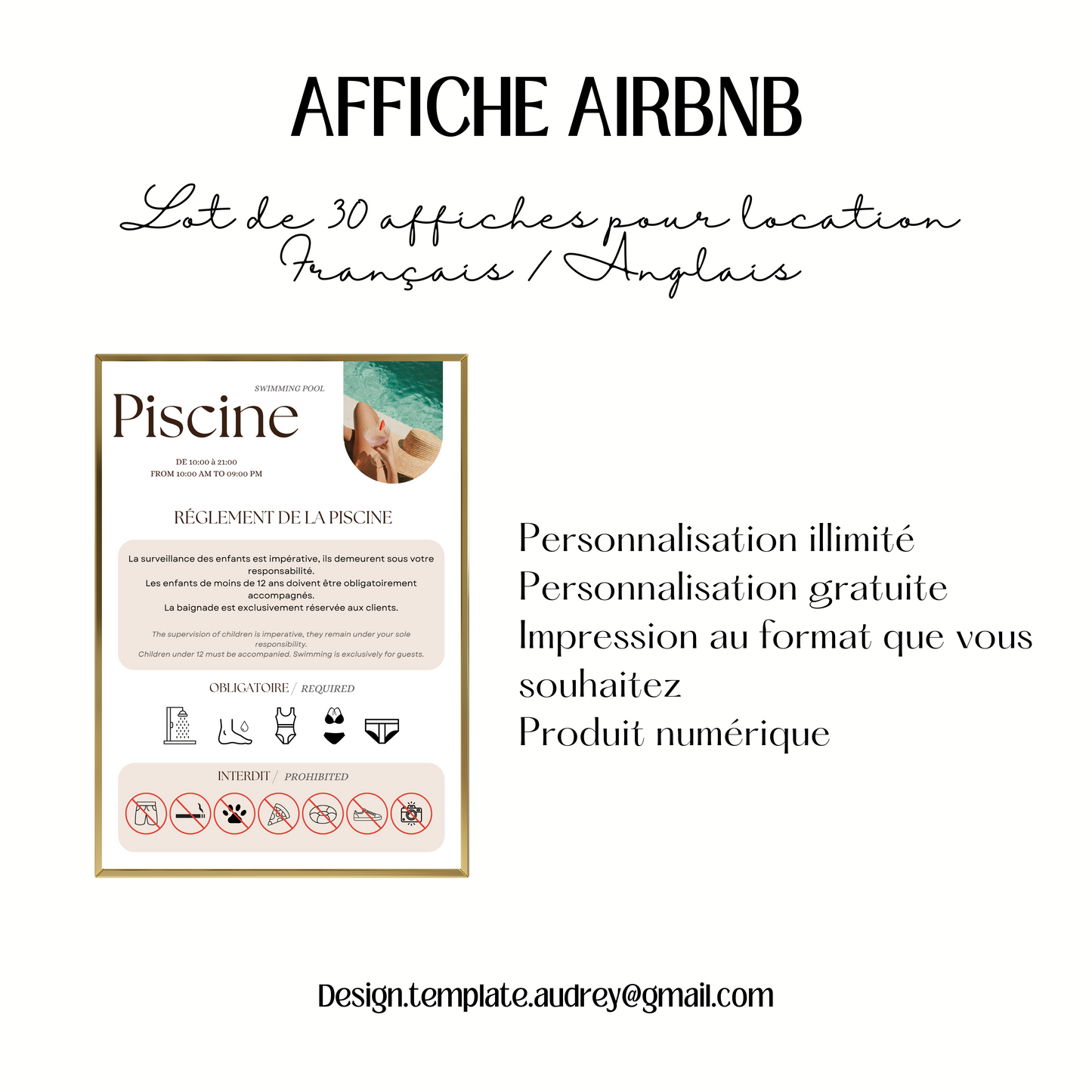 Lot 30 Affiches d'informations AIRBNB