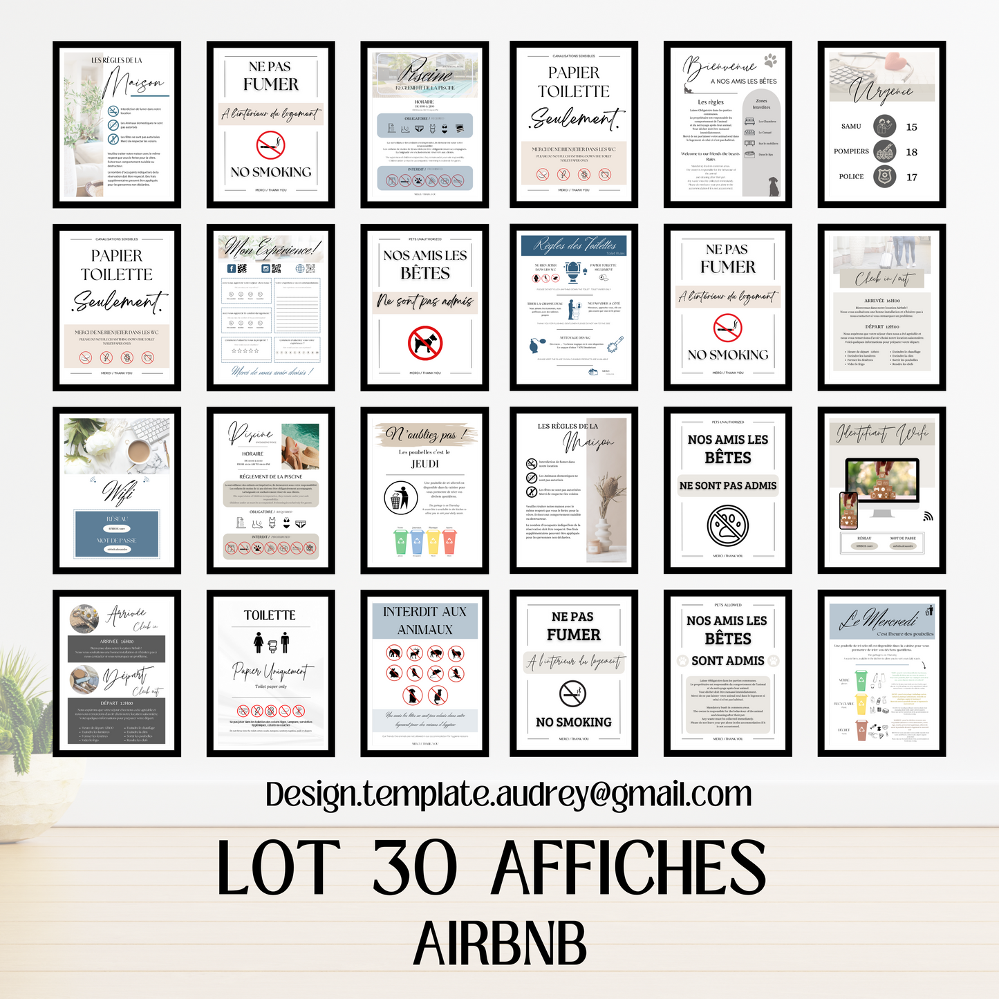 Lot 30 Affiches d'informations AIRBNB