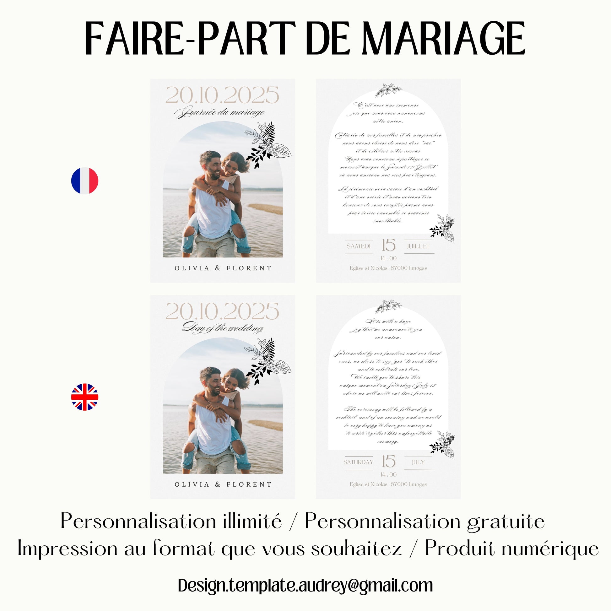 Faire-part de Mariage personnalisé Design d'Audrey