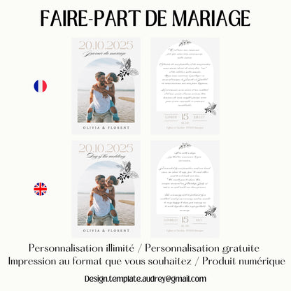Faire-part de Mariage personnalisé Design d'Audrey