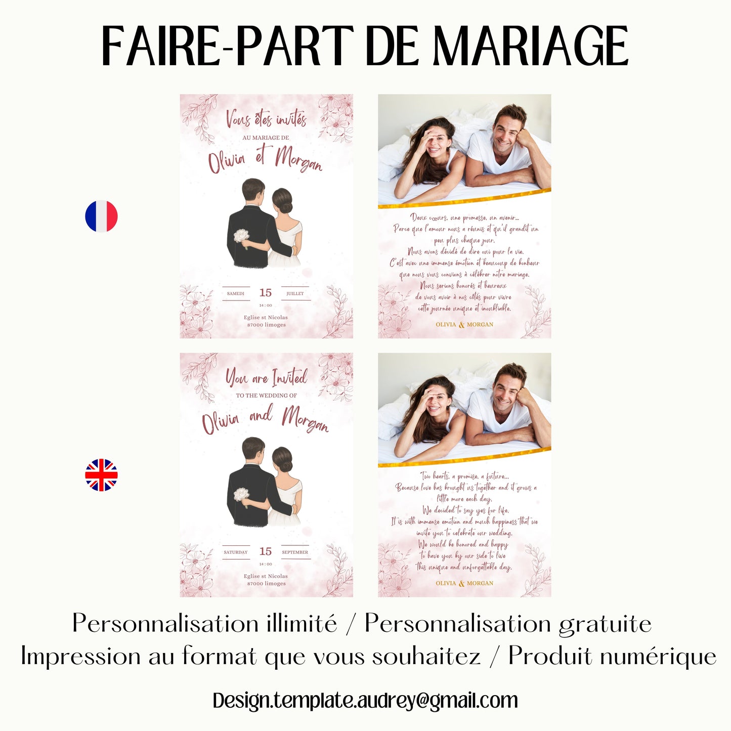 Faire-part de Mariage personnalisé Design d'Audrey