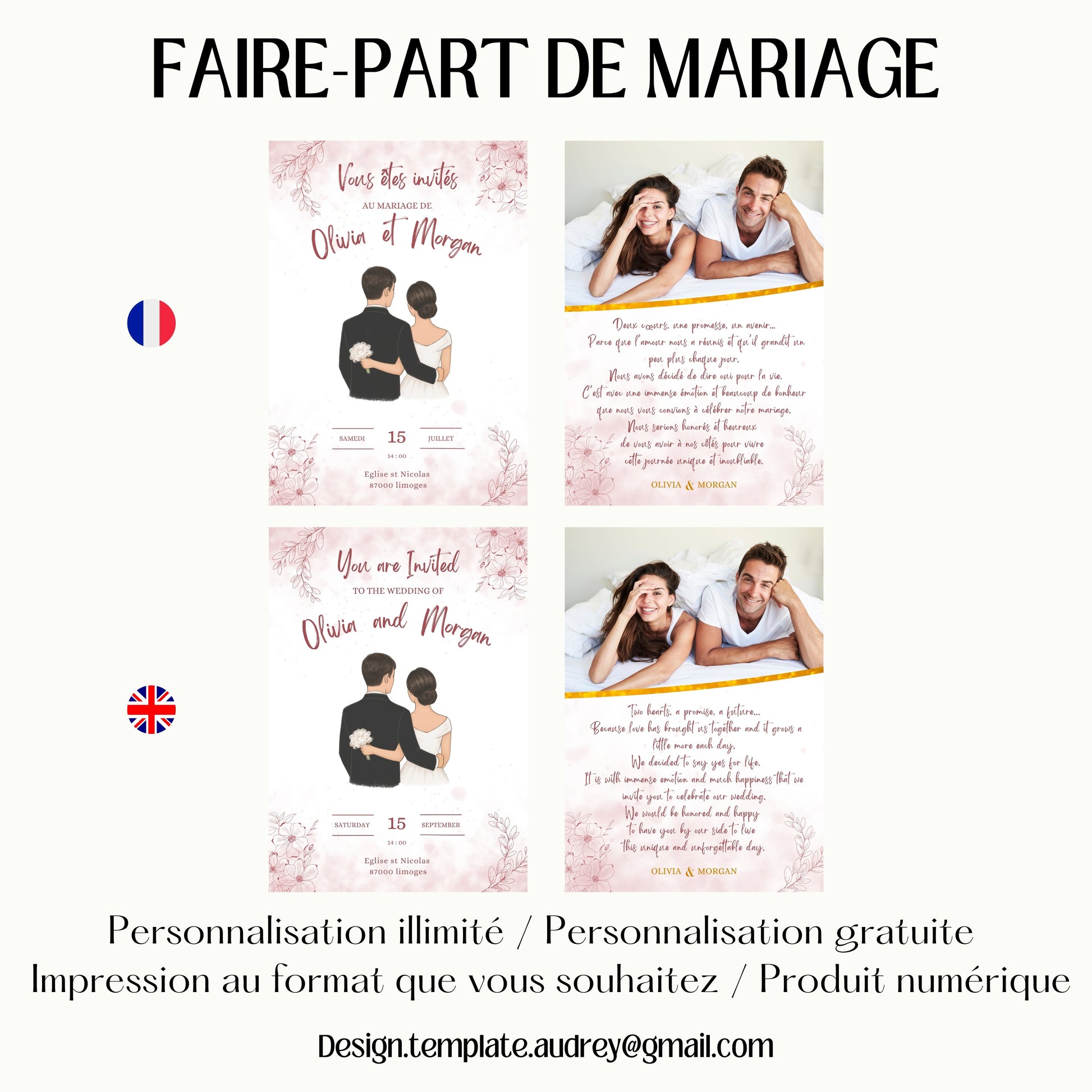 Faire-part de Mariage personnalisé Design d'Audrey