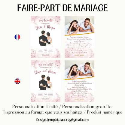 Faire-part de Mariage personnalisé Design d'Audrey
