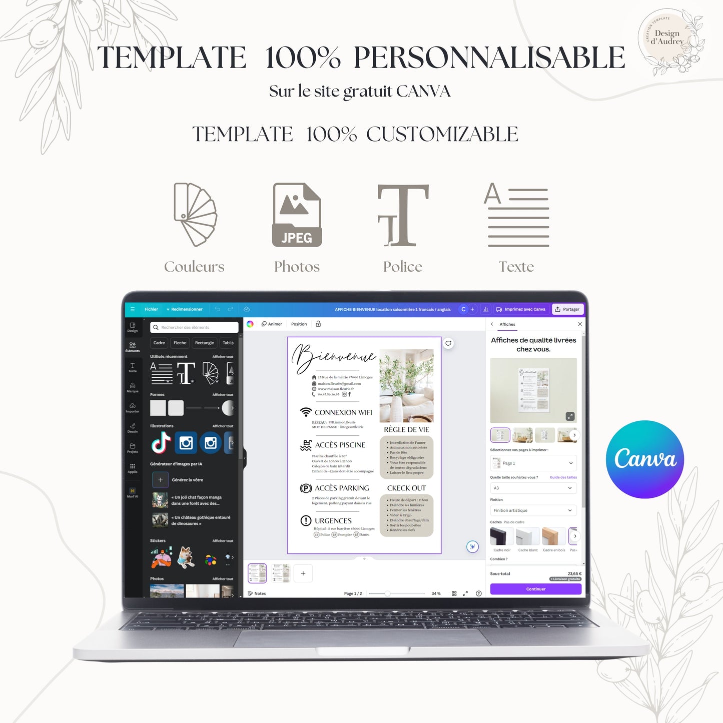 Affiche règlement Piscine Design d'Audrey