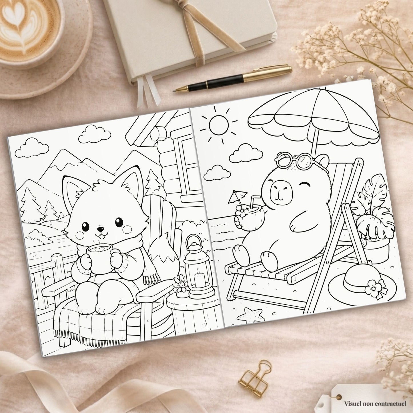 Coloriage Animaux Kawaii en Vacances