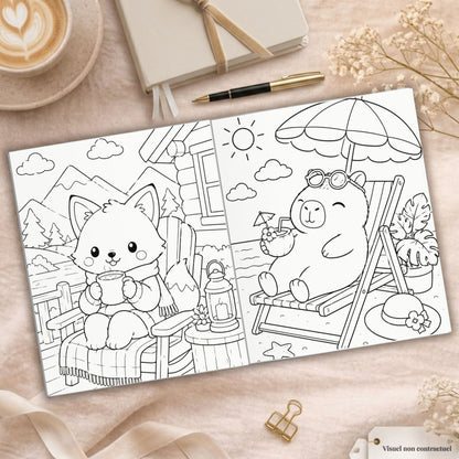 Coloriage Animaux Kawaii en Vacances