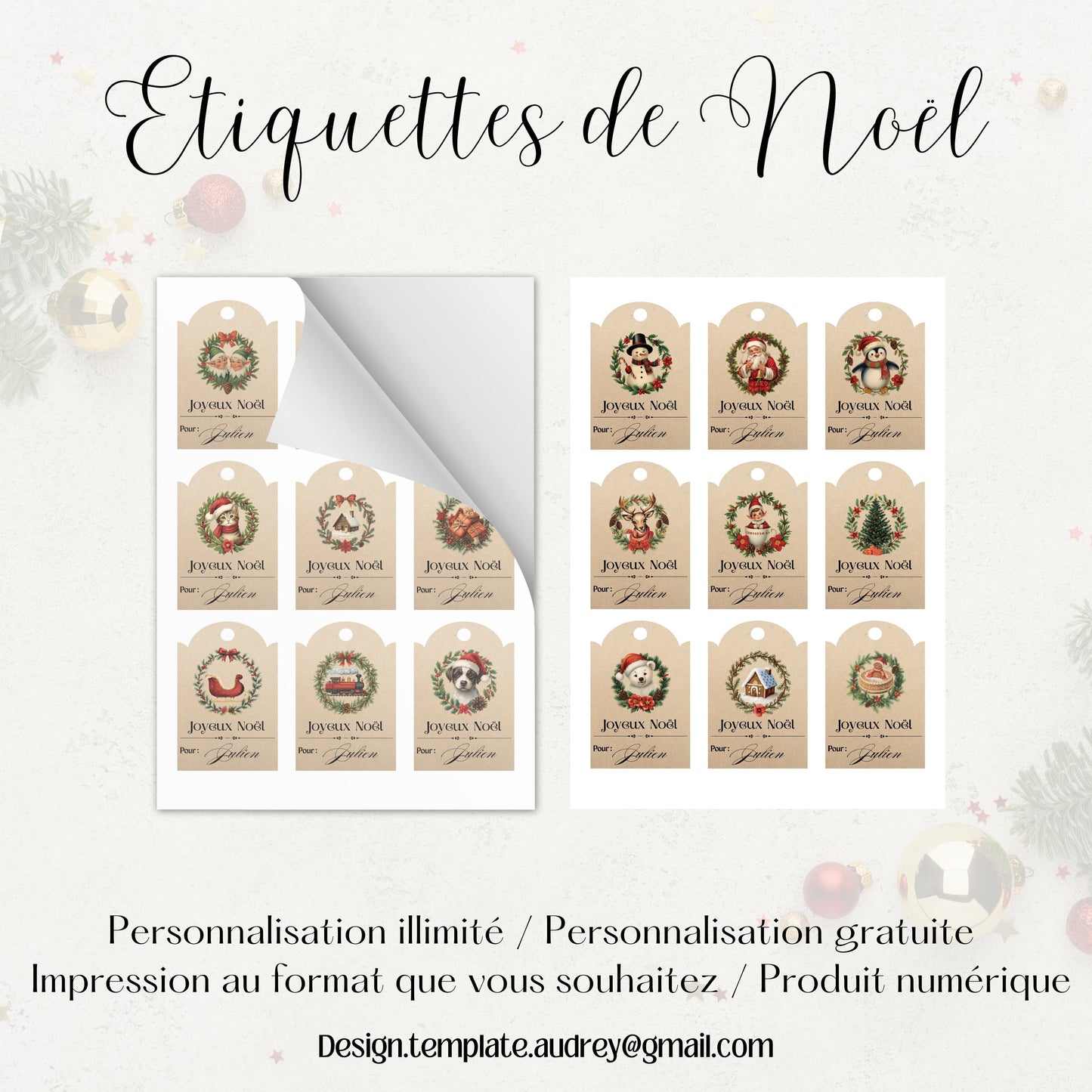 Étiquettes cadeaux de Noël Design d'Audrey