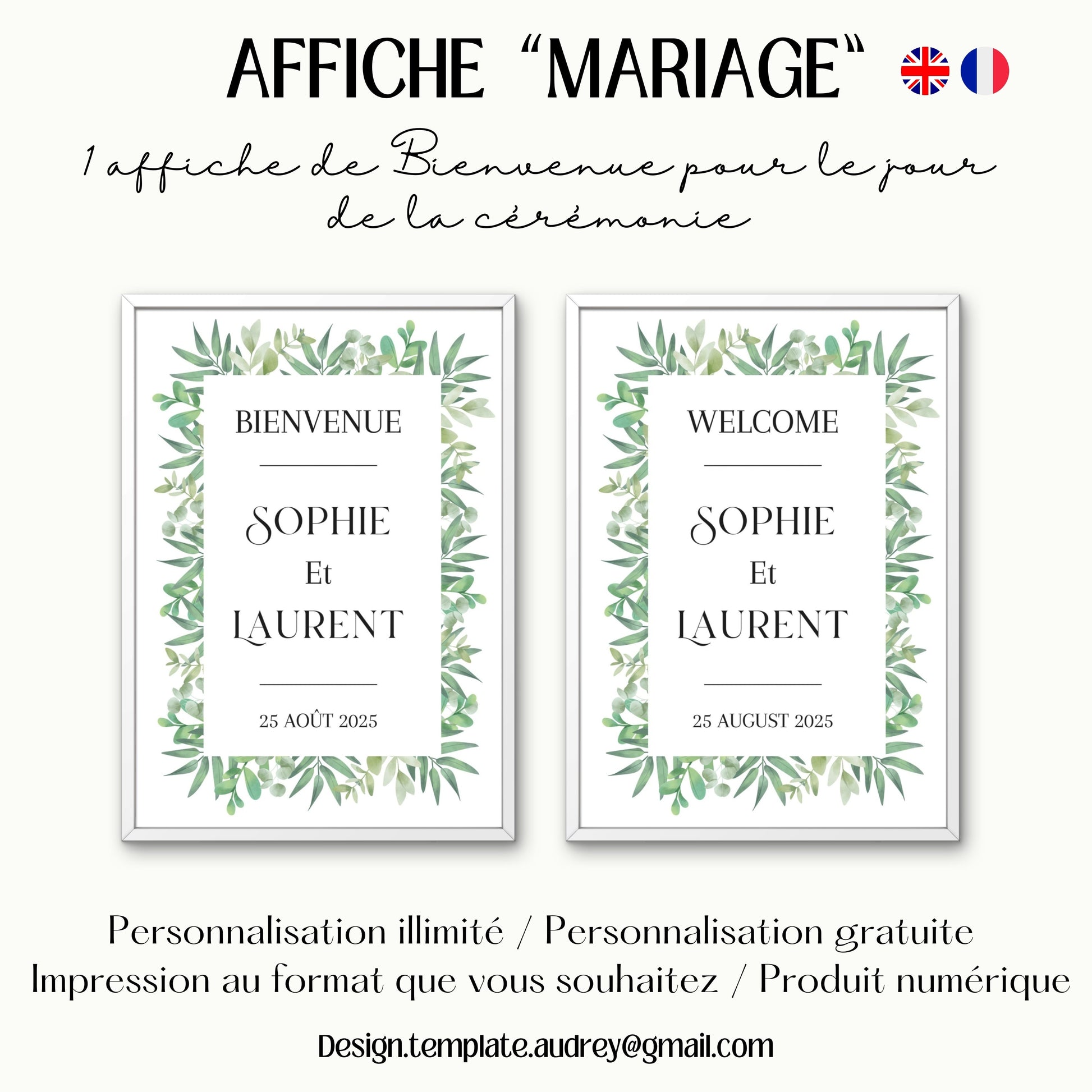 Affiche bienvenue Mariage Design d'Audrey