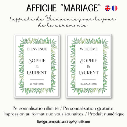 Affiche bienvenue Mariage Design d'Audrey