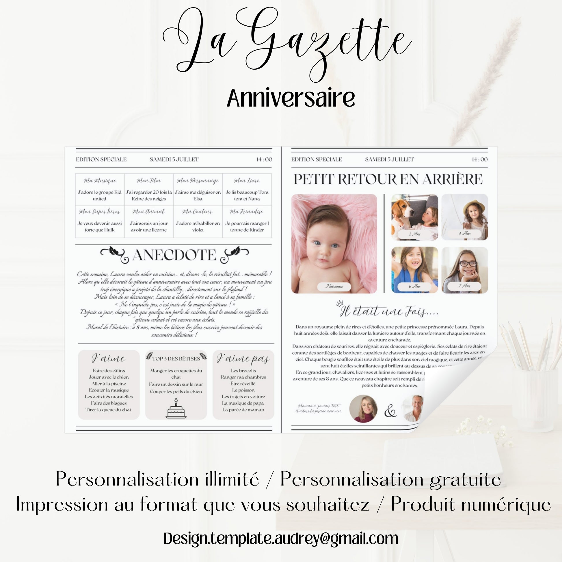 Gazette d'anniversaire Enfant Design d'Audrey