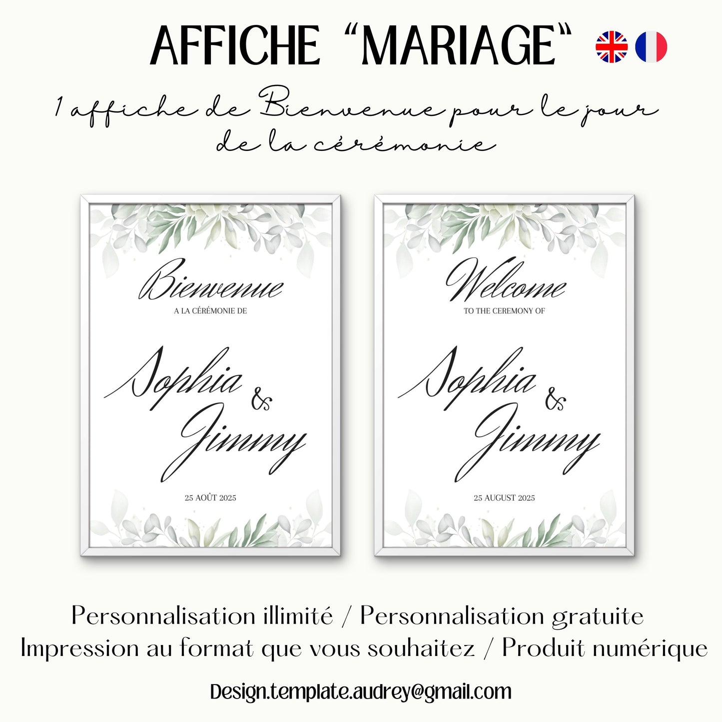 Affiche bienvenue Mariage Design d'Audrey