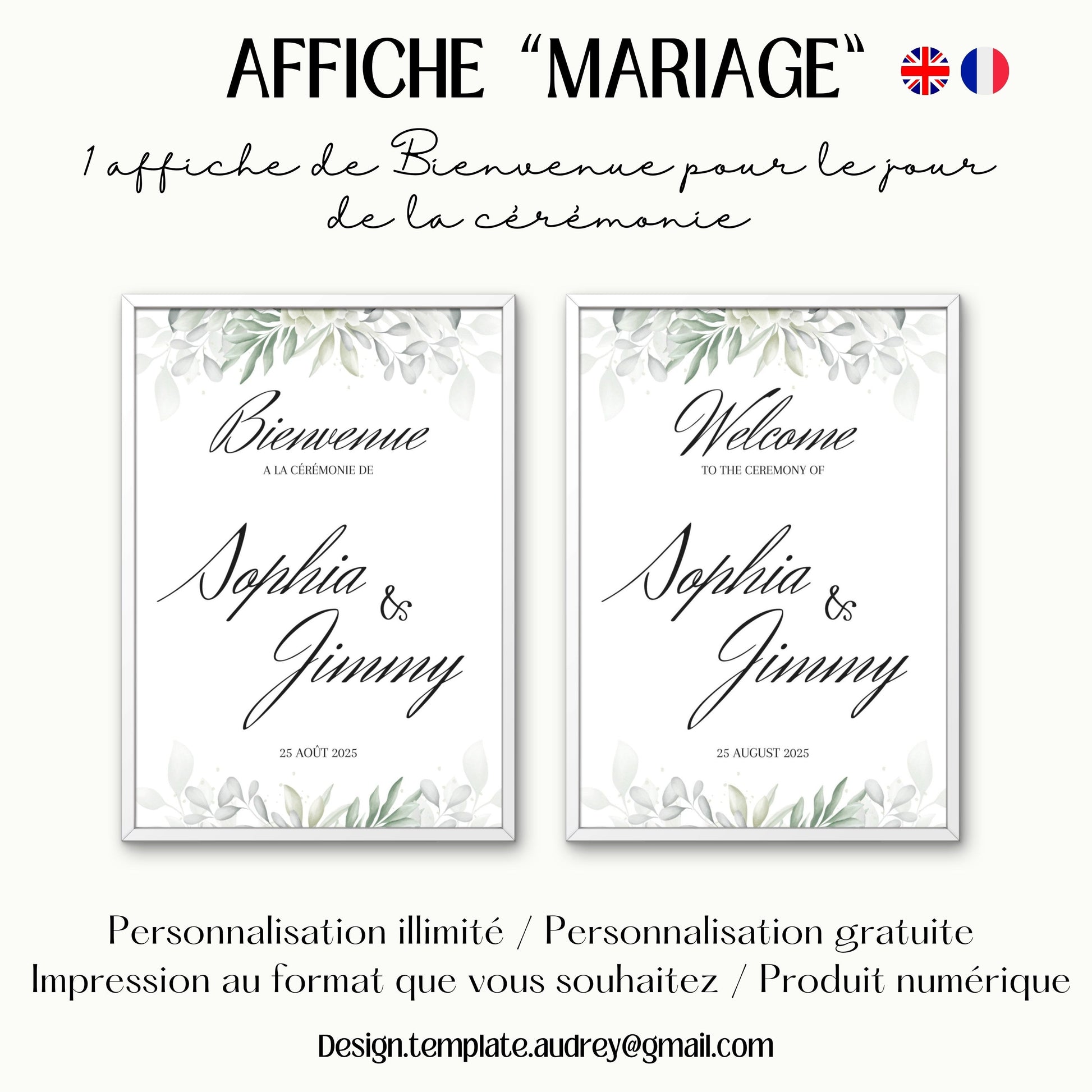 Affiche bienvenue Mariage Design d'Audrey