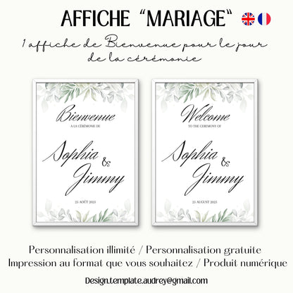Affiche bienvenue Mariage Design d'Audrey