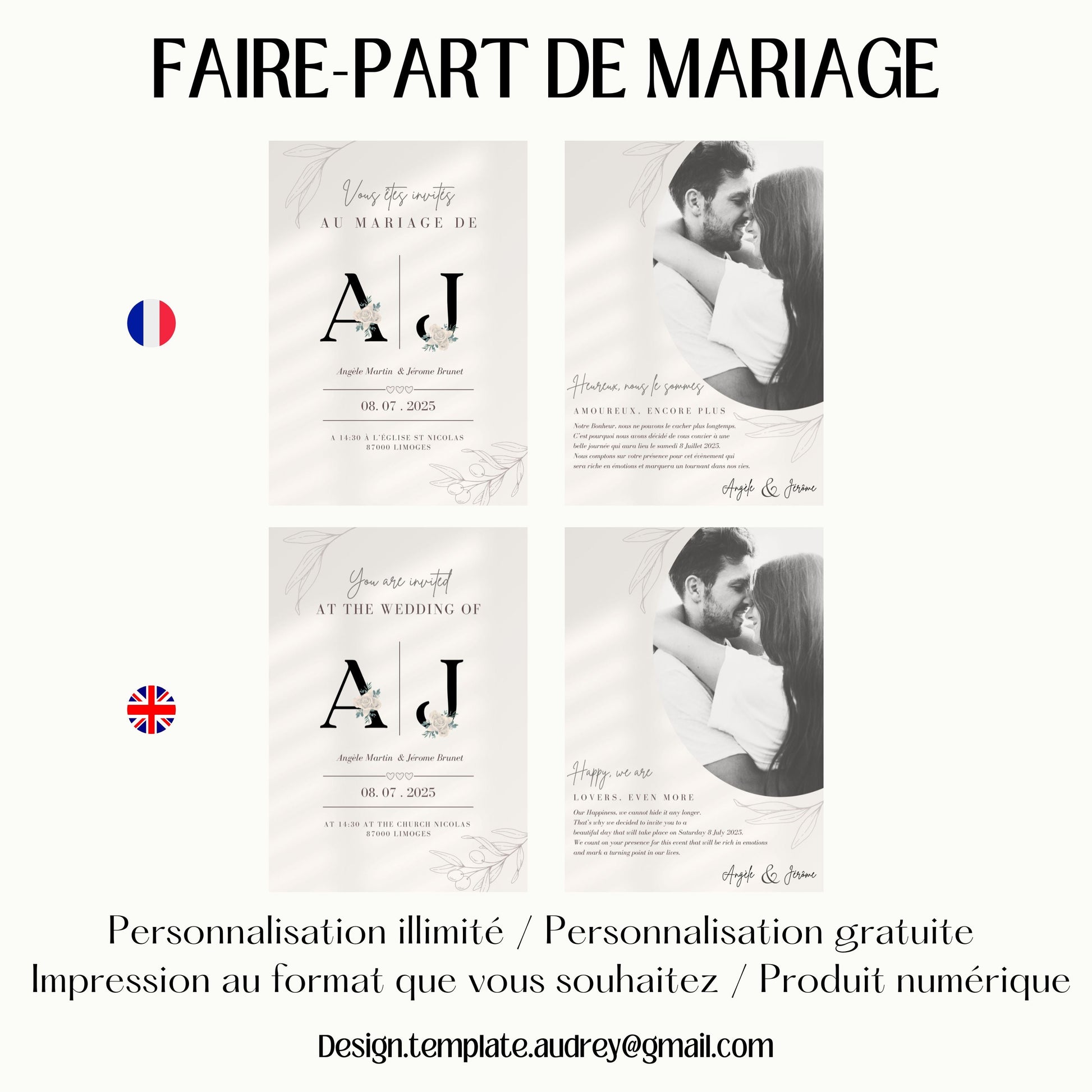 Faire-part de Mariage personnalisé Design d'Audrey