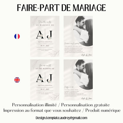 Faire-part de Mariage personnalisé Design d'Audrey