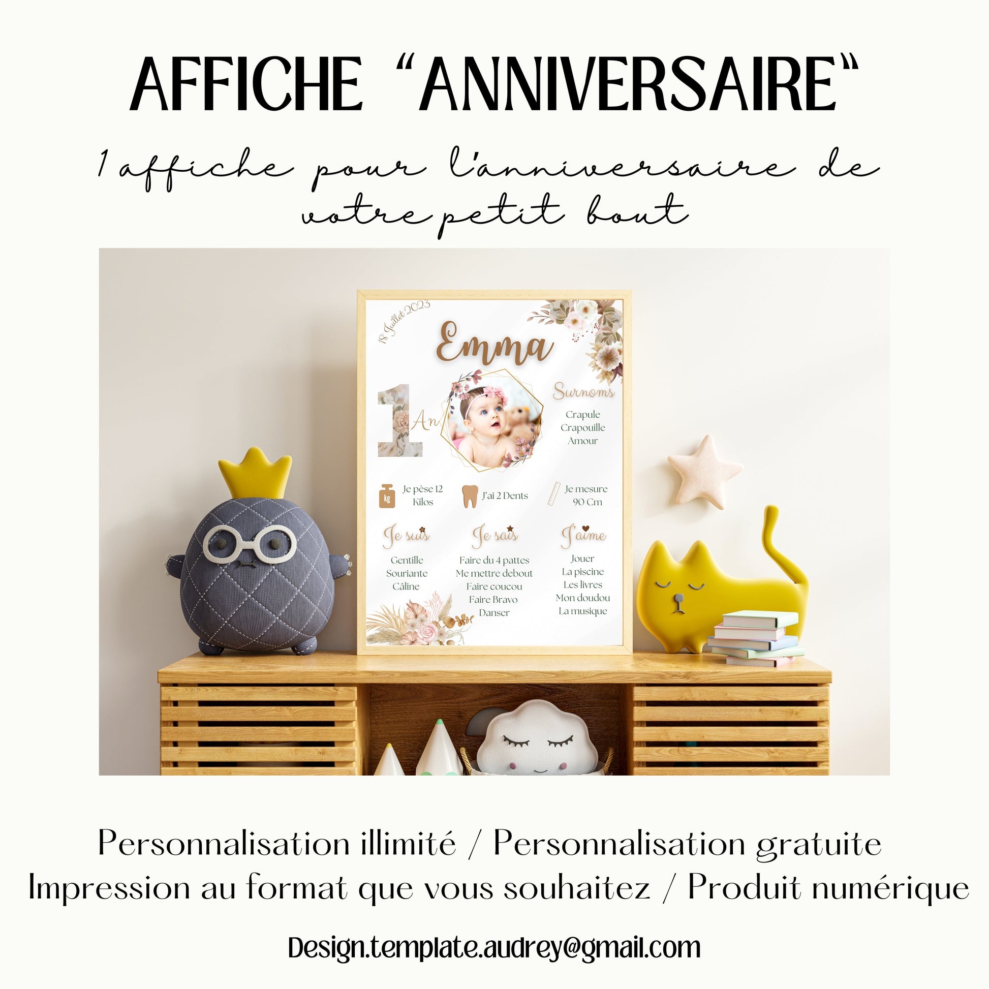Affiche anniversaire florale Design d'Audrey