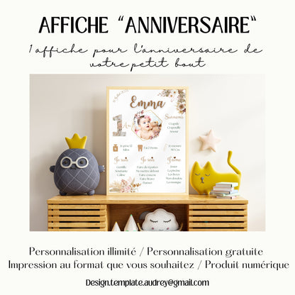 Affiche anniversaire florale Design d'Audrey