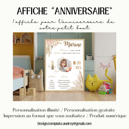 Affiche anniversaire Florale Design d'Audrey