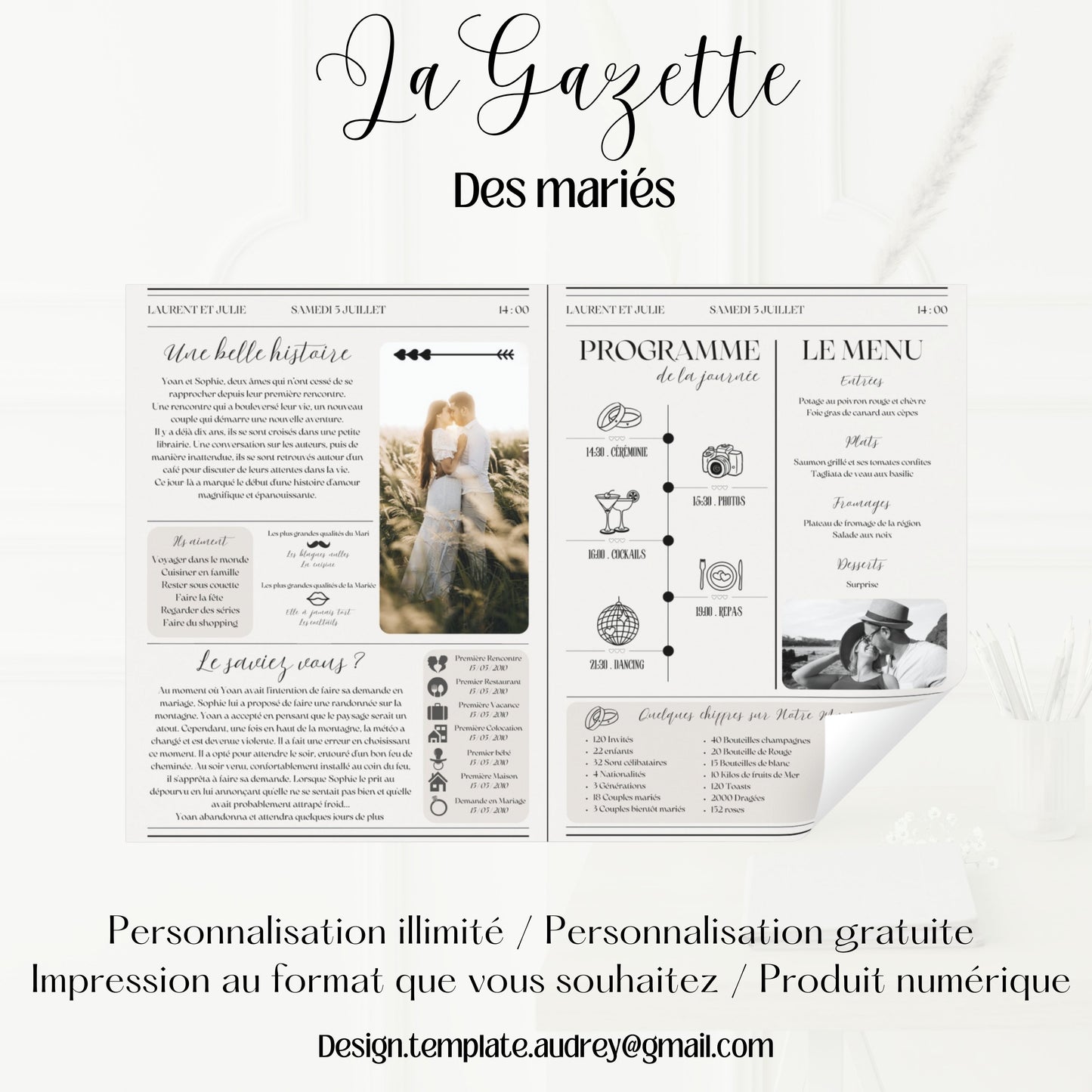 Gazette des mariés 4 pages Design d'Audrey