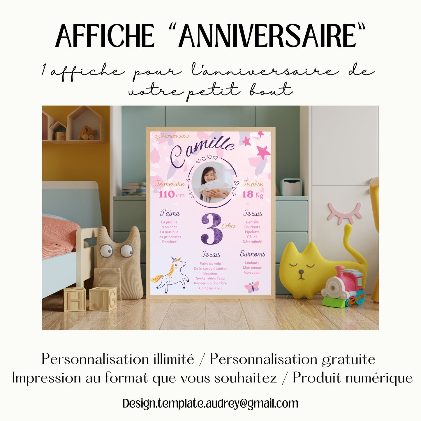 Affiche anniversaire Licorne Design d'Audrey