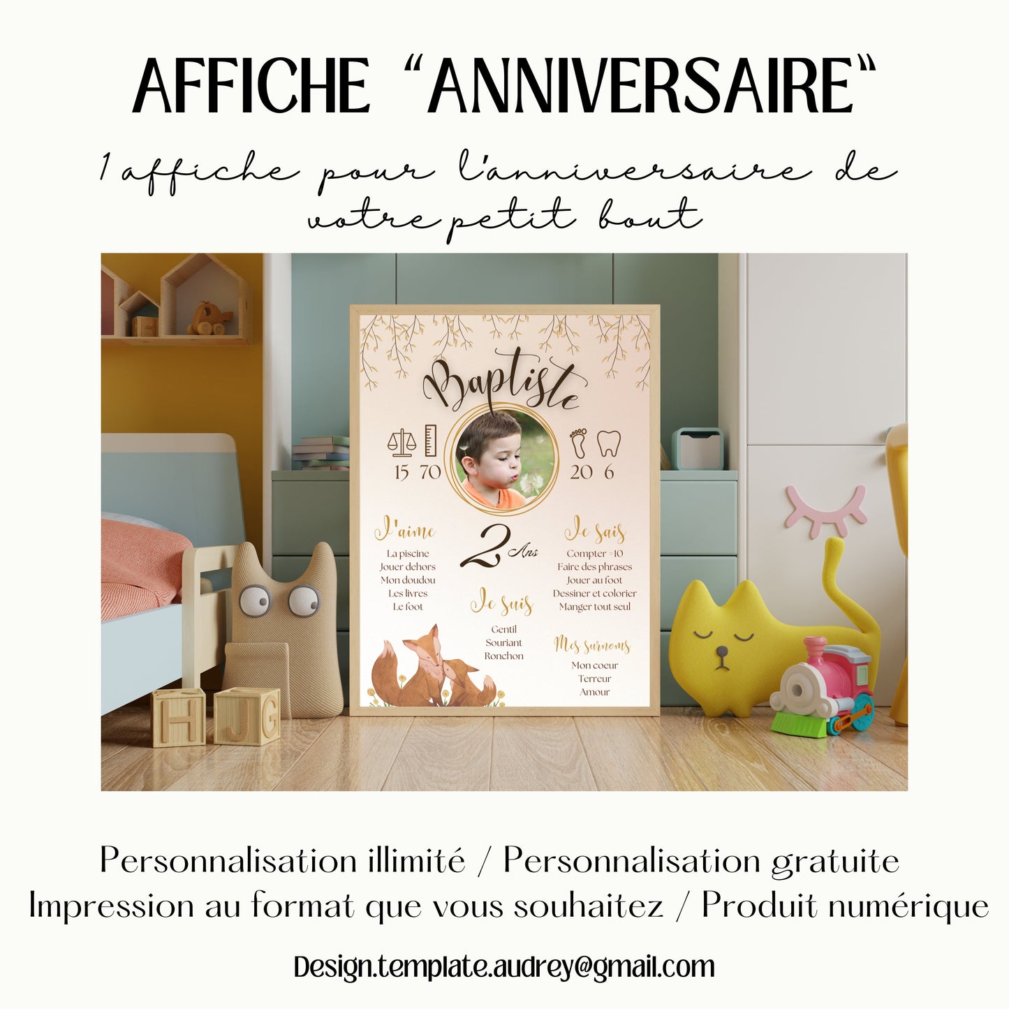 Affiche anniversaire renard Design d'Audrey