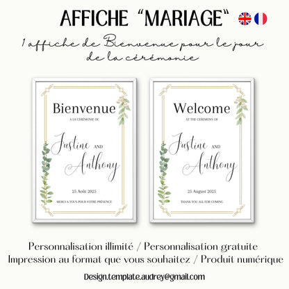 Affiche bienvenue Mariage Design d'Audrey