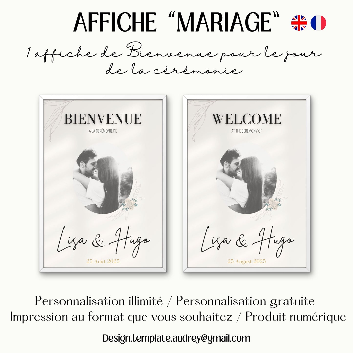 Affiche bienvenue Mariage Design d'Audrey