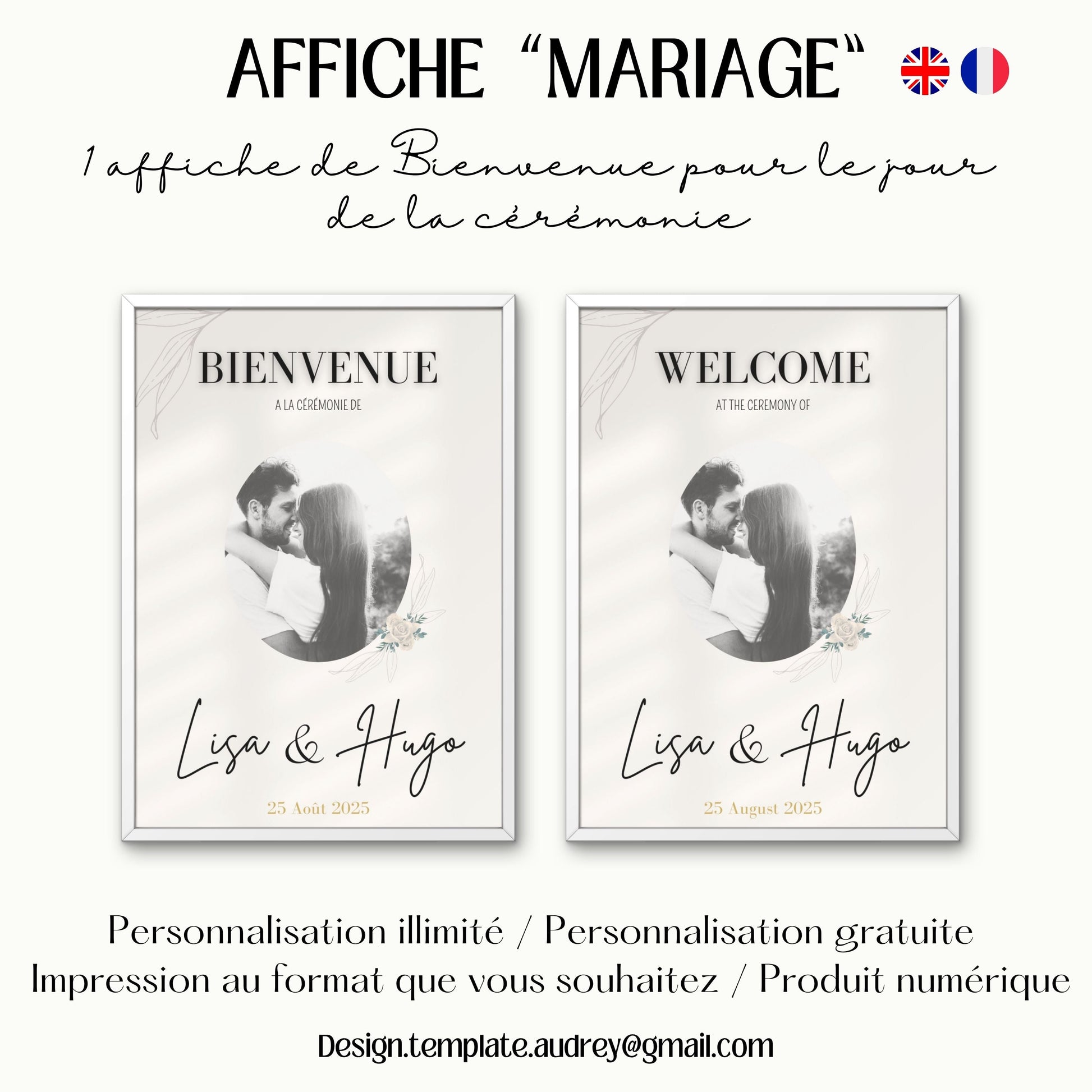 Affiche bienvenue Mariage Design d'Audrey