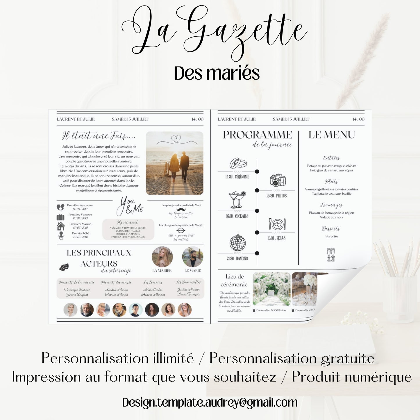 Gazette des mariés 4 pages Design d'Audrey
