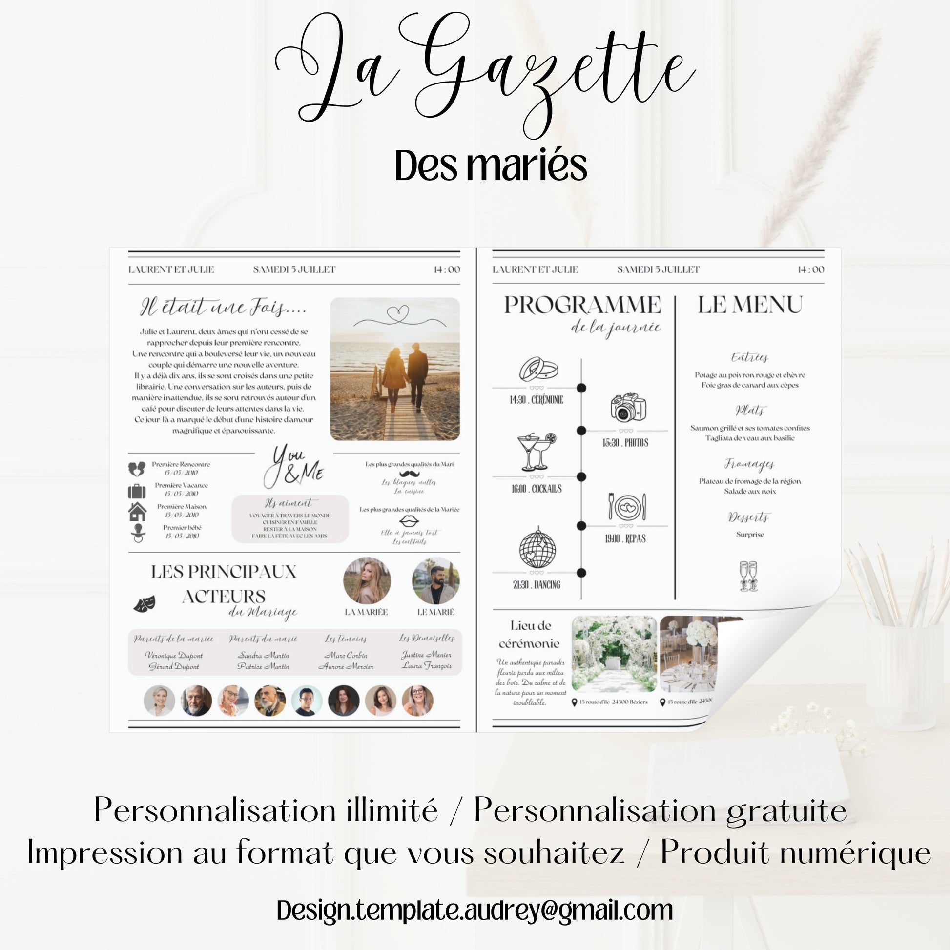 Gazette des mariés 4 pages Design d'Audrey