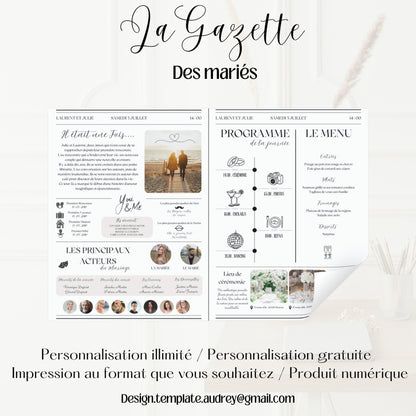 Gazette des mariés 4 pages Design d'Audrey